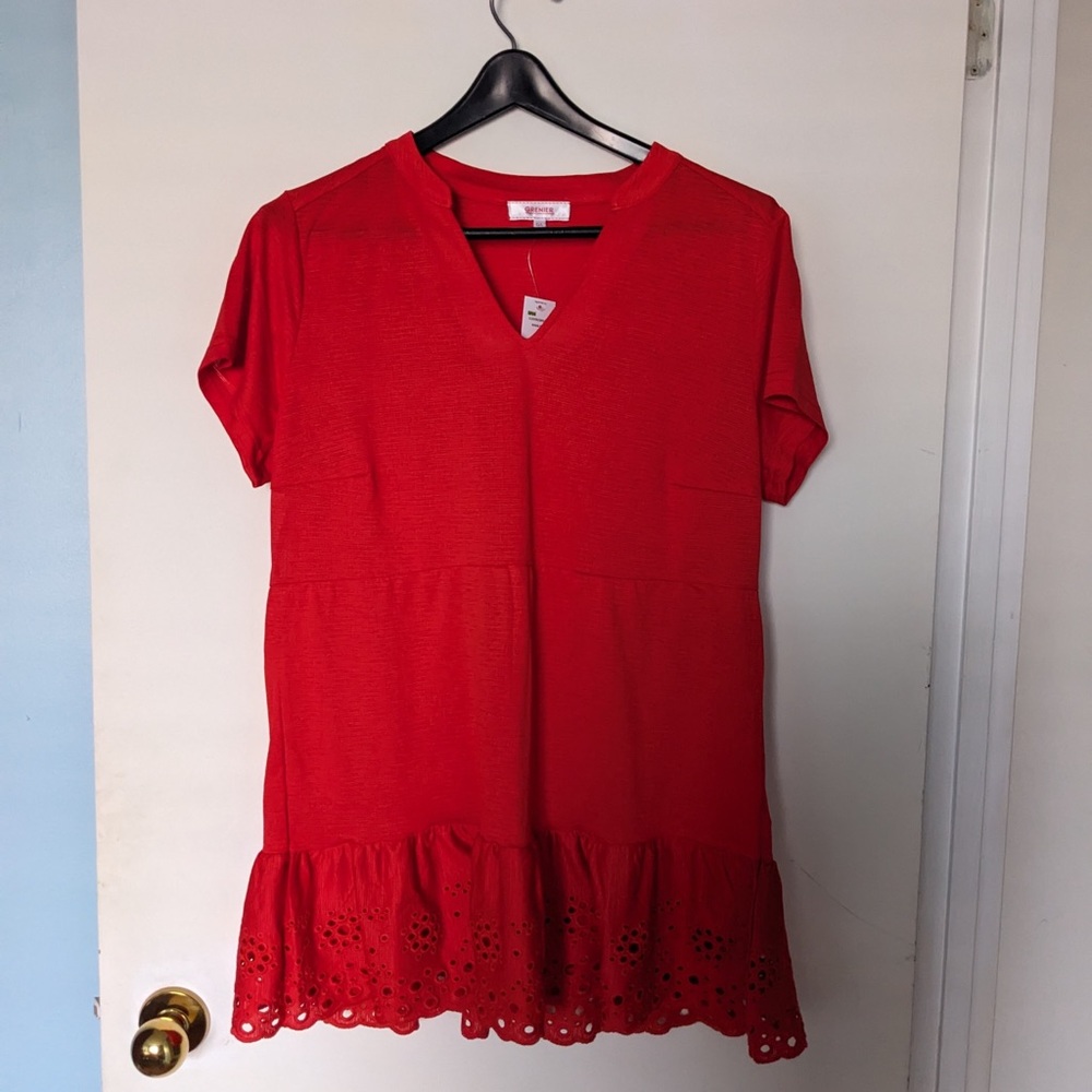 Red Ruffled Peplum Short Sleeve Blouse